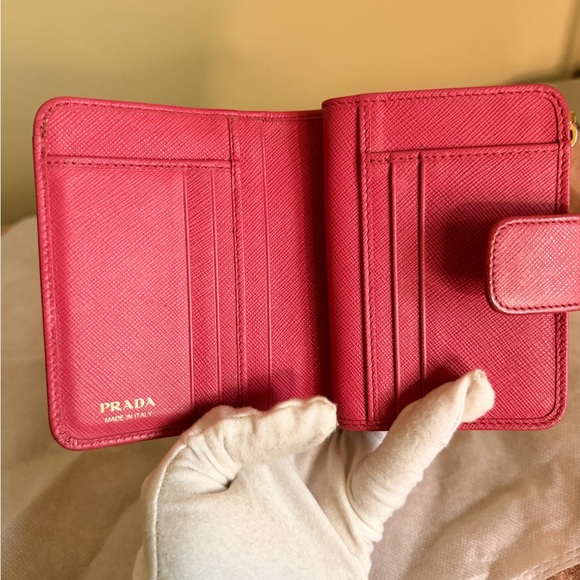Prada Saffiano Leather Compact Wallet in a Fuchsia color Wallet - Picture 8 of 16